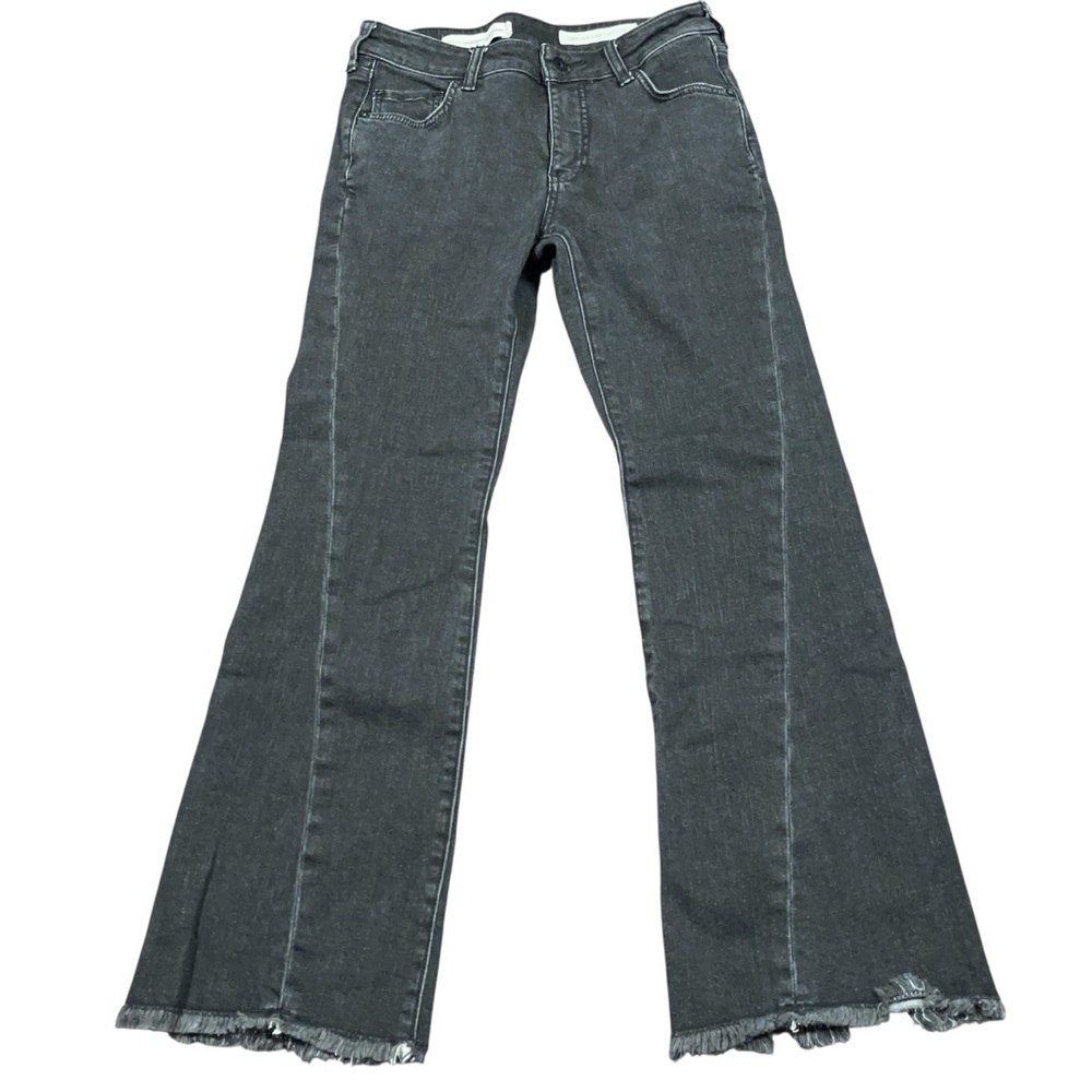 Pilcro Anthropologie Flare Jeans Womens 26 Black High Rise Raw Hem